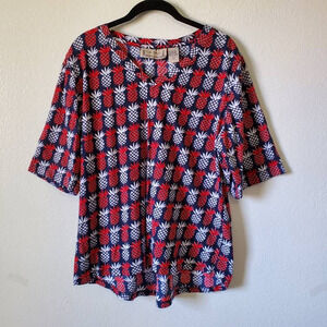 Lifestyle Womens Hi Lo Tee Red White Pineapple Short Sleeve V Neck T-shirt XL